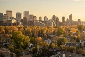 Skyline von Edmonton im Sonnenuntergang